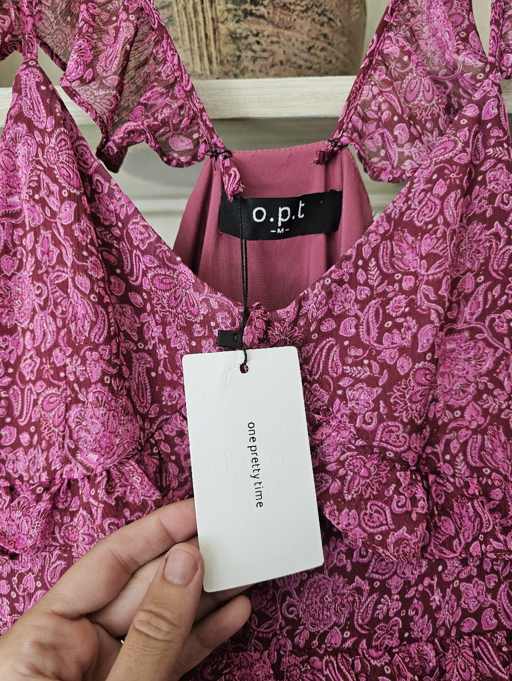 O.P.T One Pretty Time  Tiered Ruffle Pink Fuschia Maxi Dress - Picture 3 of 8